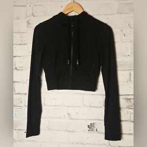 QueenieKe Black Cropped Zip Hoodie Jacket Size S | Women’s Athletic Activewear